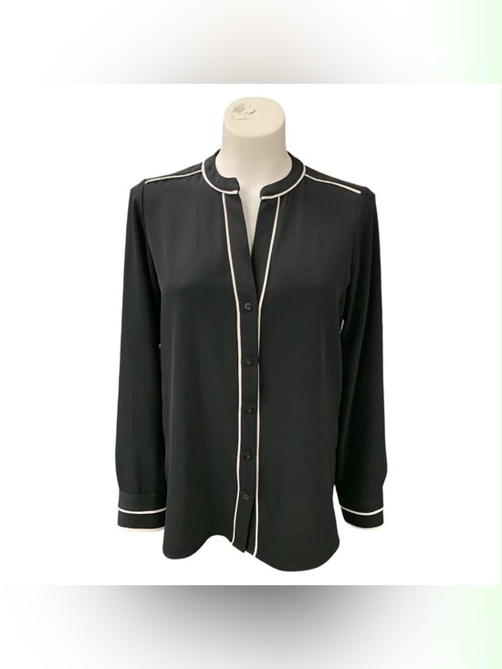 Calvin Klein Tops - Calvin Klein Black Button-Front Blouse with White Piping Size XS
